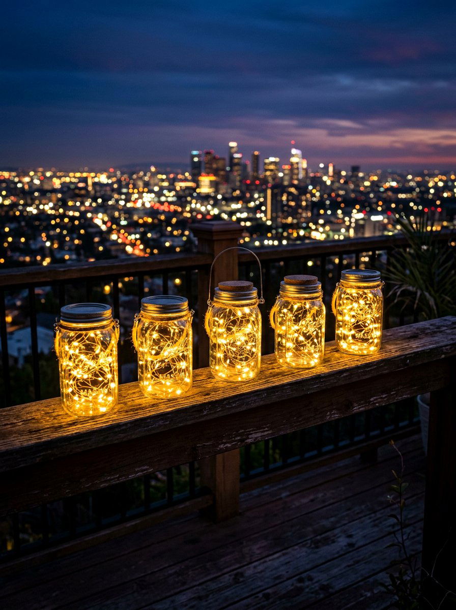Fairy lights glass jars - 30 apartment patio entertaining ideas
