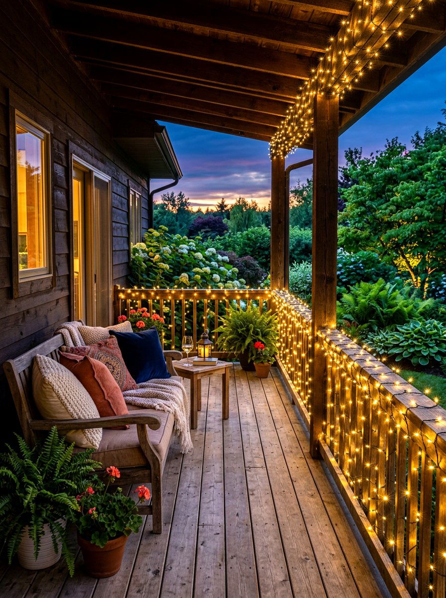 Fairy lights - 30 cozy evening porch ideas