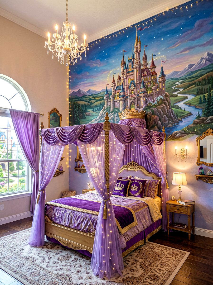 Fairytale Castle Princess Bedroom Mural - 30 mural kids bedroom ideas