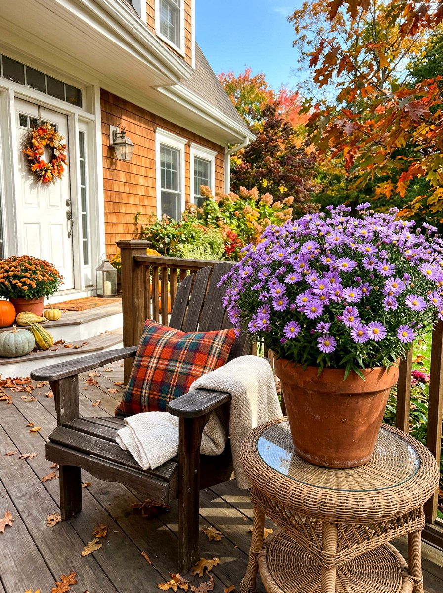 Fall Aster Flower Pot - 30 fall porch planter ideas