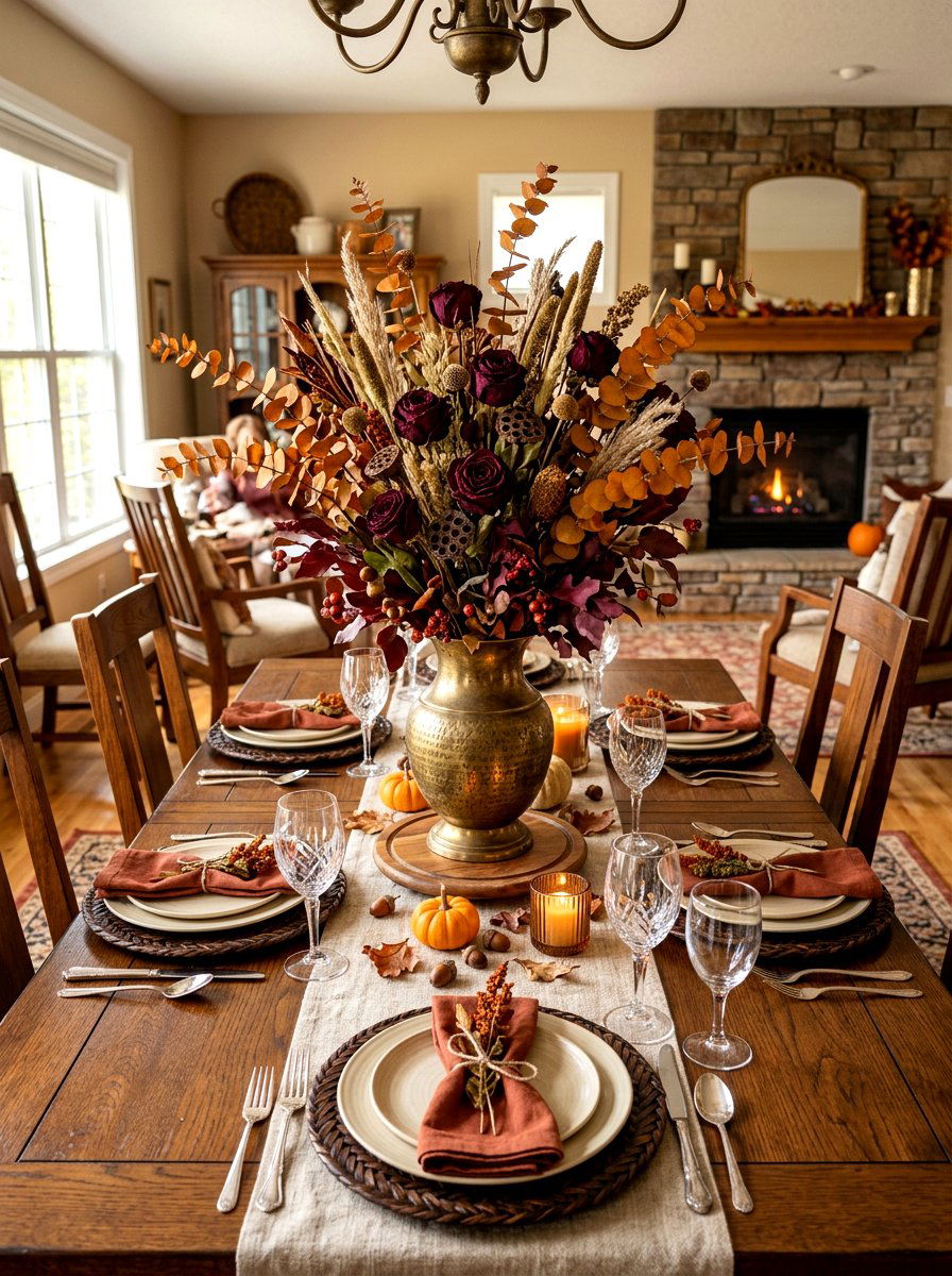 Fall Centerpiece Dried Flowers - 30 oxblood fall dining room ideas