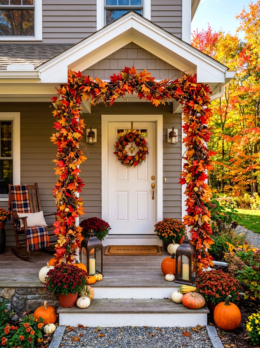 Fall Foliage Porch Garland - 30 fall front porch ideas