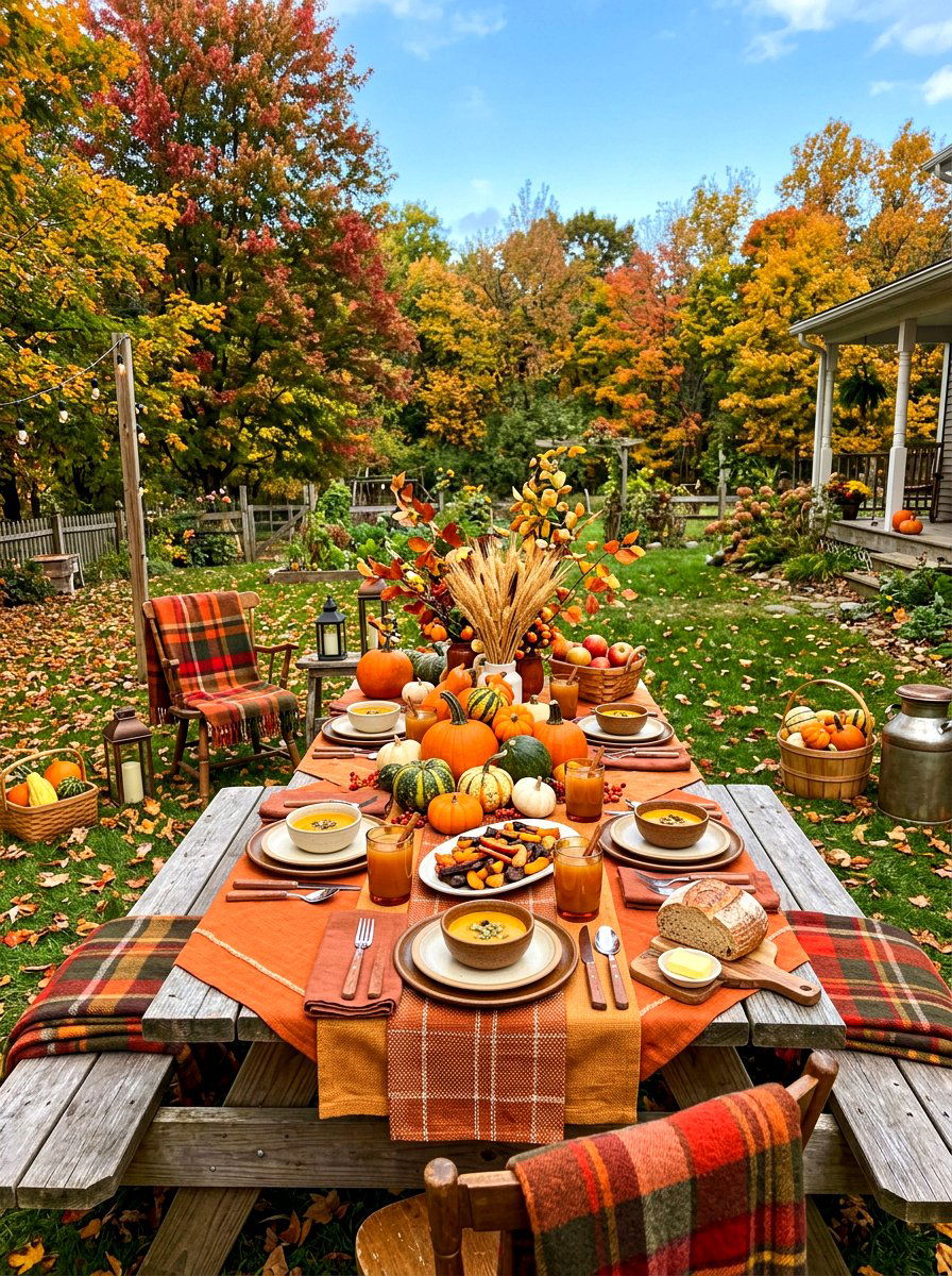 Fall Harvest Picnic Table - 30 outdoor picnic table decor ideas