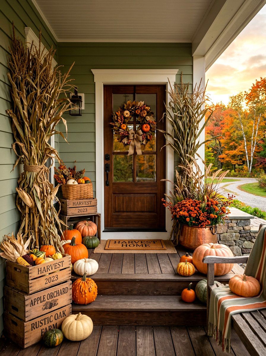 Fall Harvest Porch - 30 holiday porch decor ideas