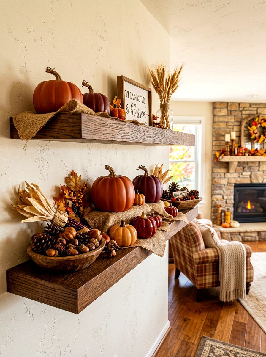 Fall Harvest Shelf - 30 seasonal shelf decor ideas