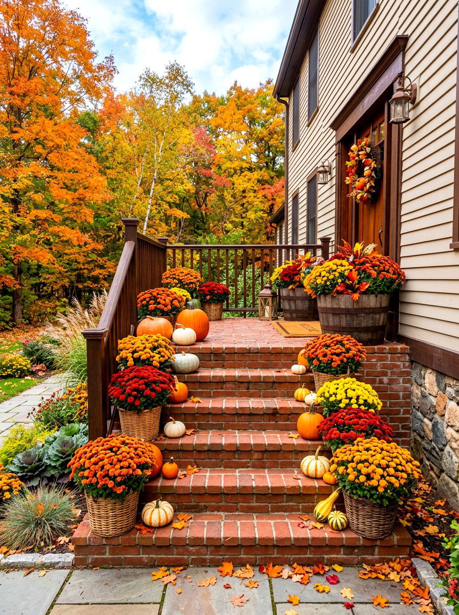 Fall Mum Porch Steps - 30 porch steps flower pot ideas