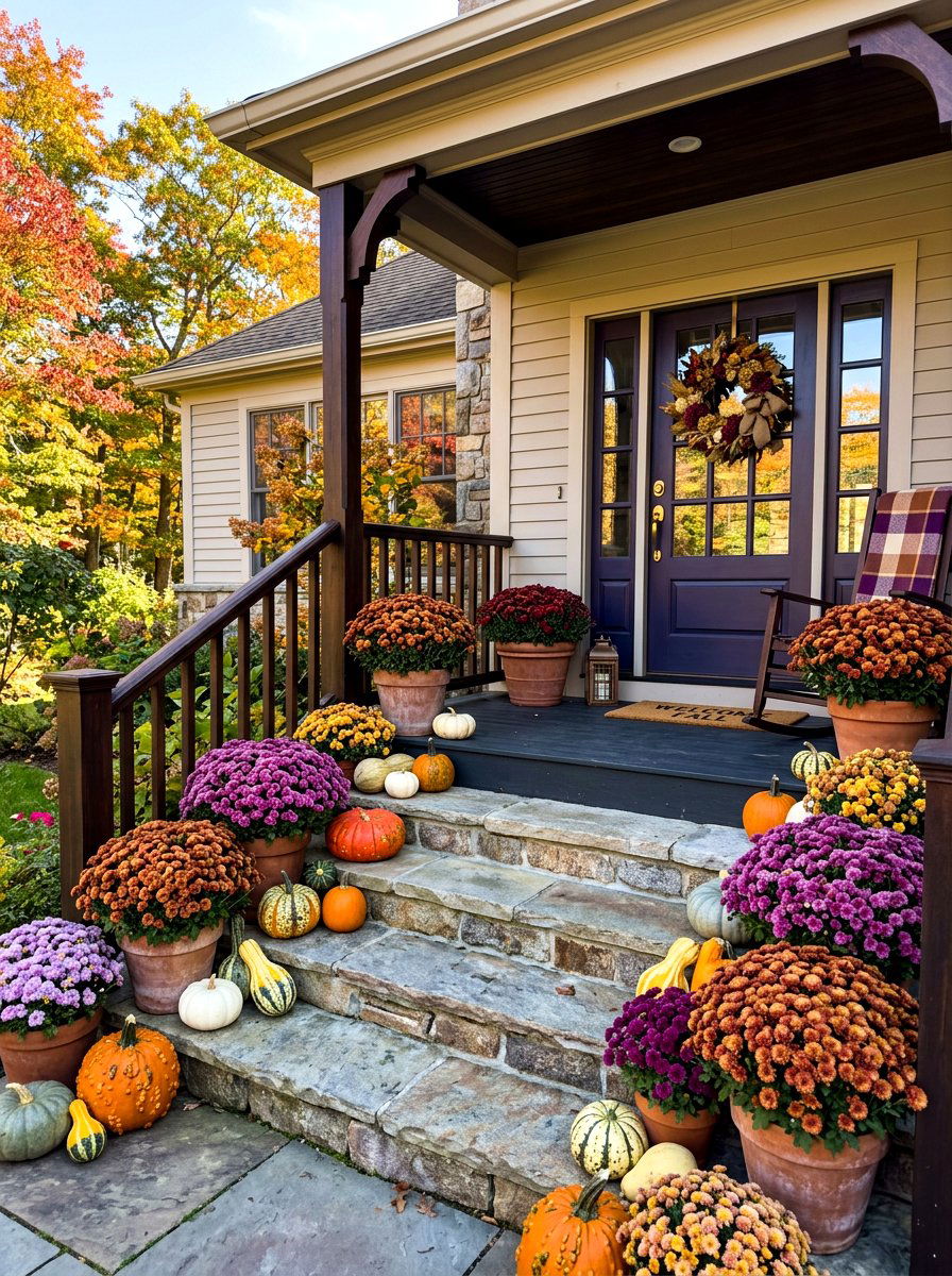 Fall Mum Porch - 30 holiday porch decor ideas