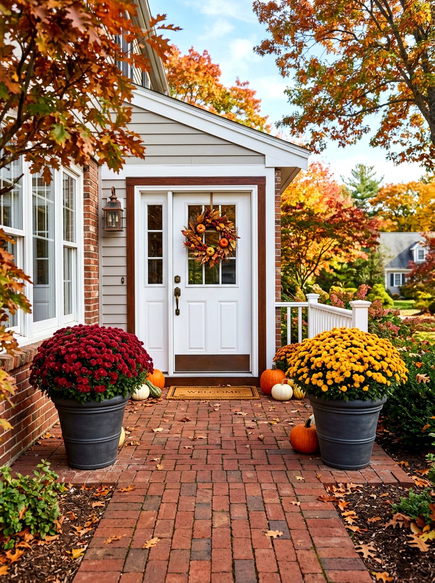 Fall Porch Chrysanthemum Display - 30 fall front porch ideas