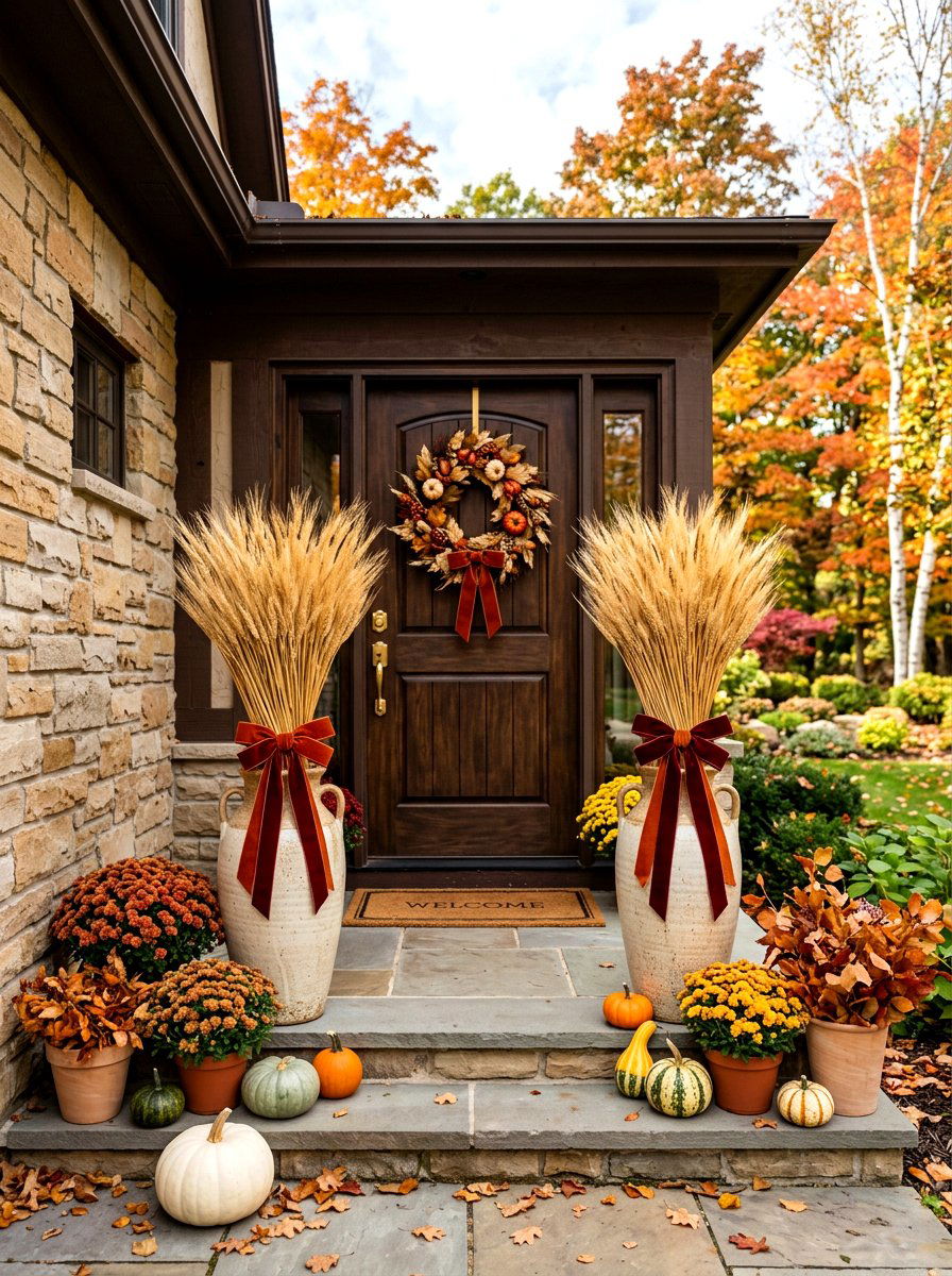 Fall Porch Wheat Sheaves - 30 fall front porch ideas