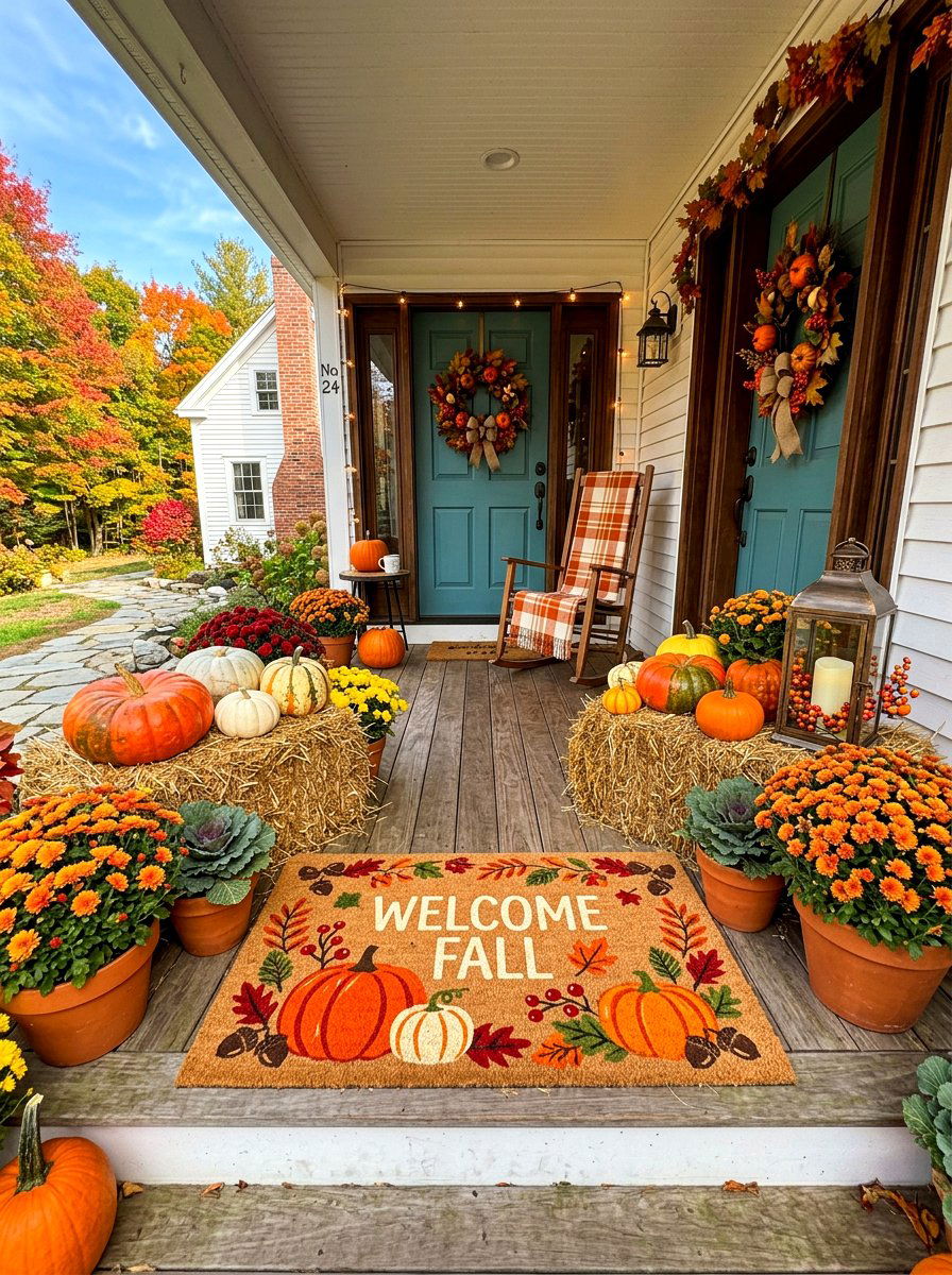 Fall Pumpkin Porch Rug - 30 front porch rug ideas