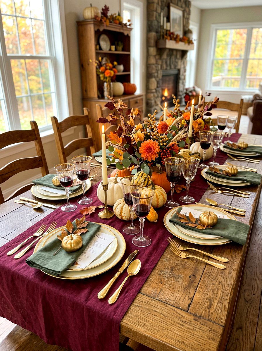 Fall Tablescape Burgundy Linens - 30 oxblood fall dining room ideas