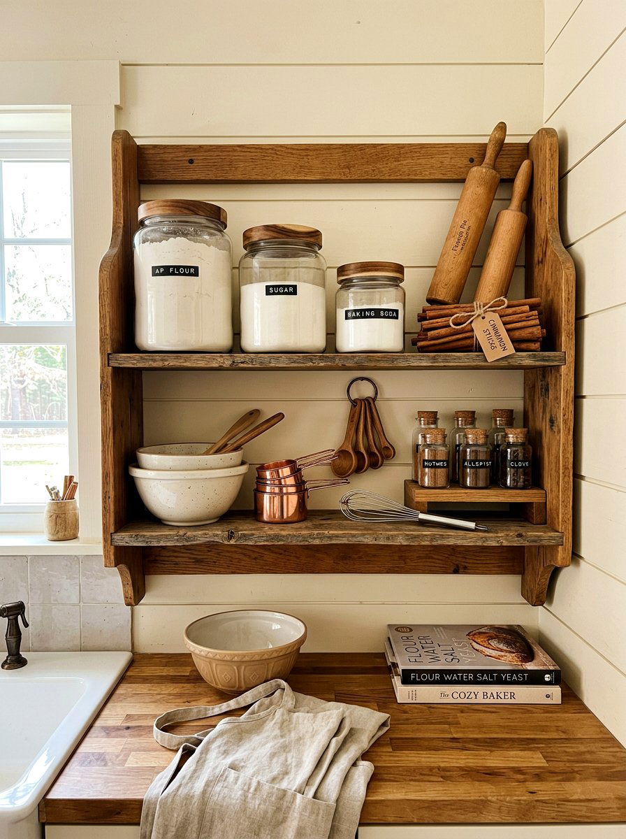 Fall baking shelf - 30 fall kitchen shelf decor ideas