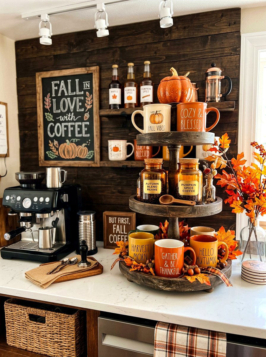 Fall coffee bar - 30 cozy fall home decor ideas
