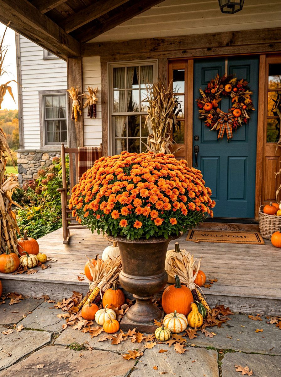 Fall mum porch urn - 30 porch urn planter ideas