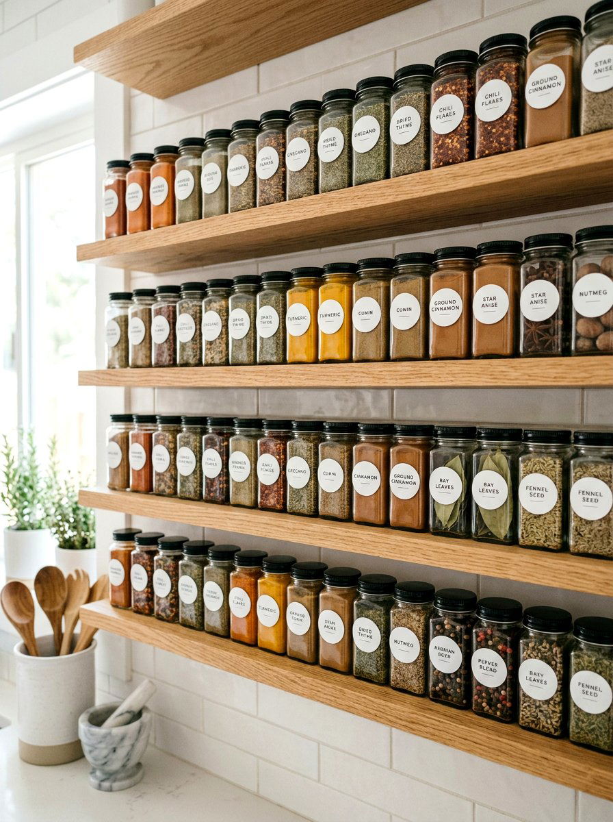 Fall spice jar organization - 30 fall kitchen shelf decor ideas