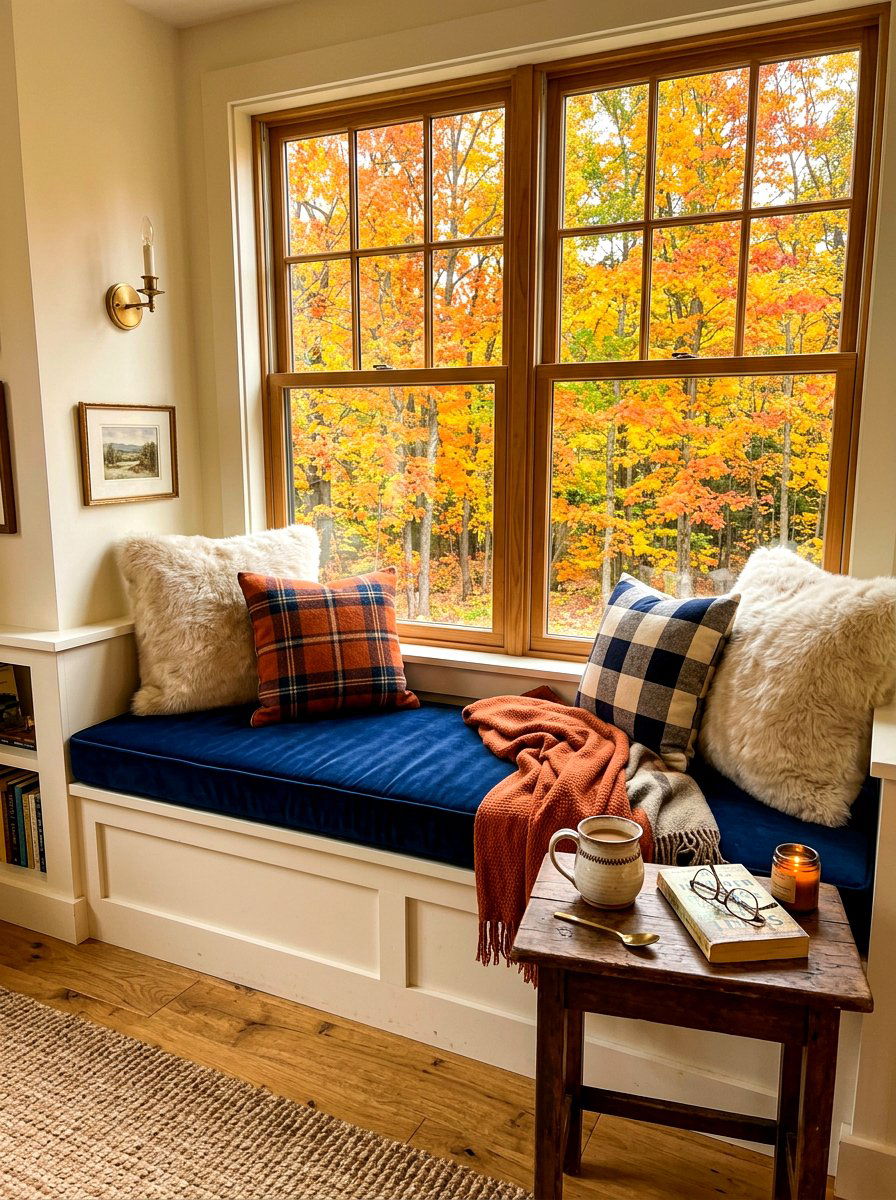 Fall window seat - 30 cozy fall home decor ideas