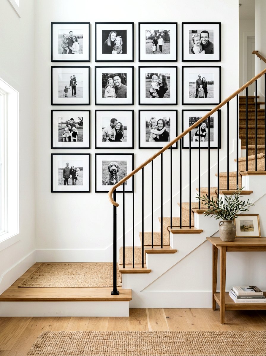 Family Photo Grid - 30 staircase decor ideas