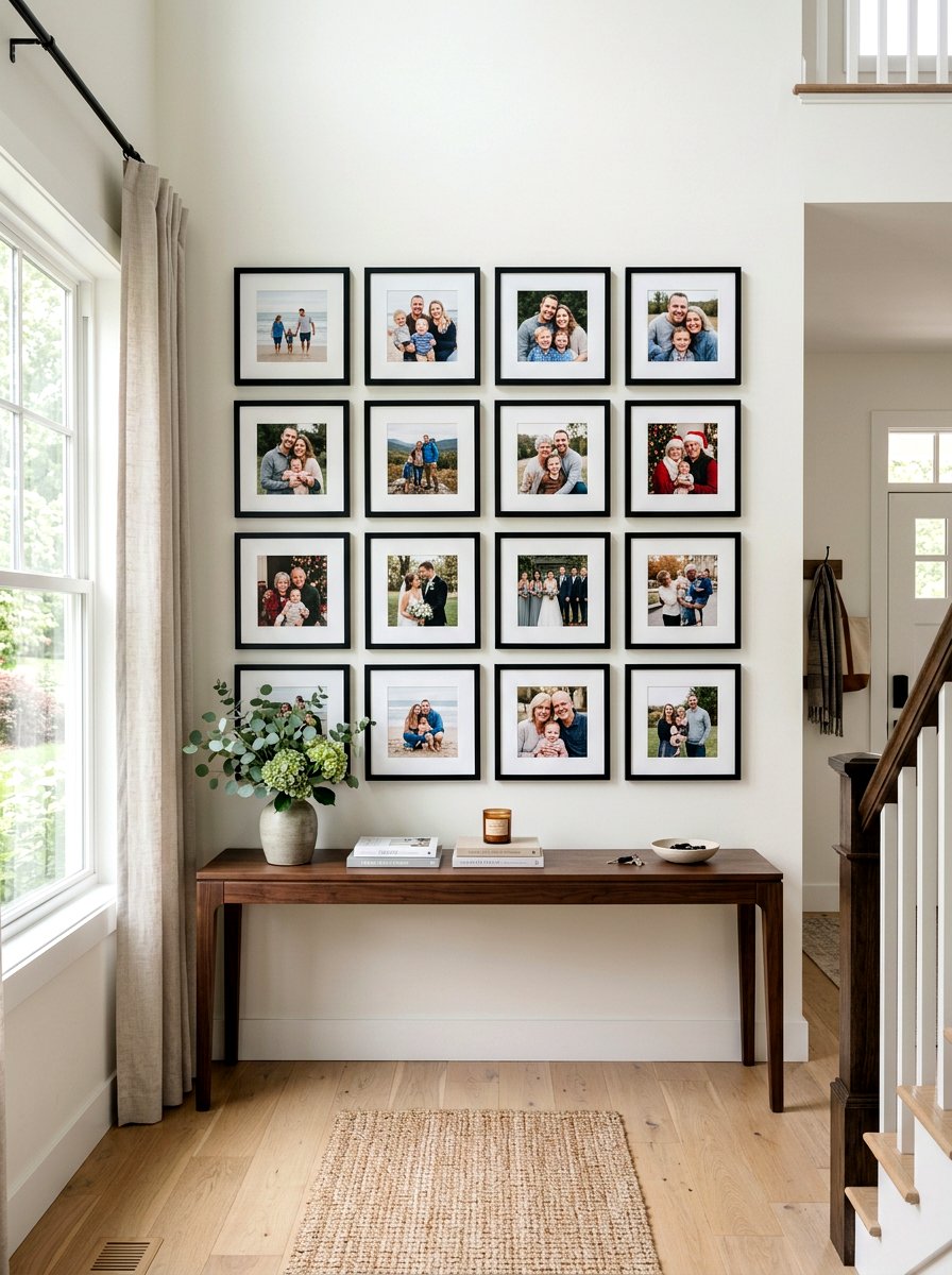 Family Photo Grid Display - 30 art wall foyer ideas