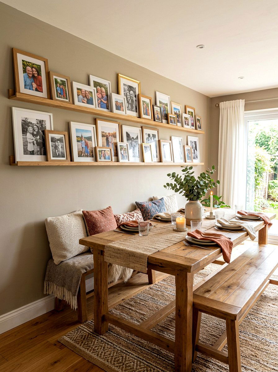 Family Photo Ledge Display - 30 dining room picture ledge ideas