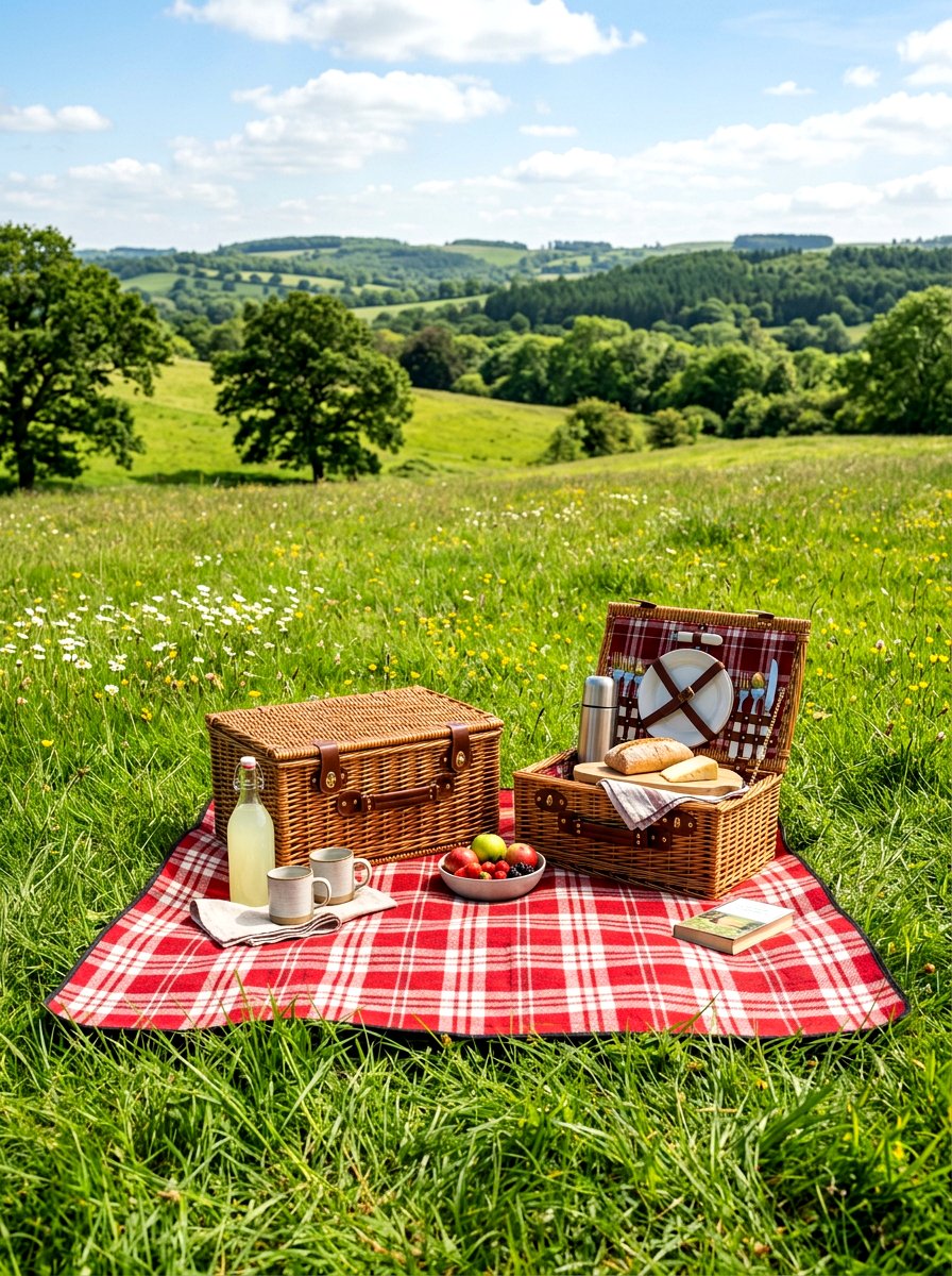 Family Picnic With Heavy Baskets - 30 picnic blanket corner ideas