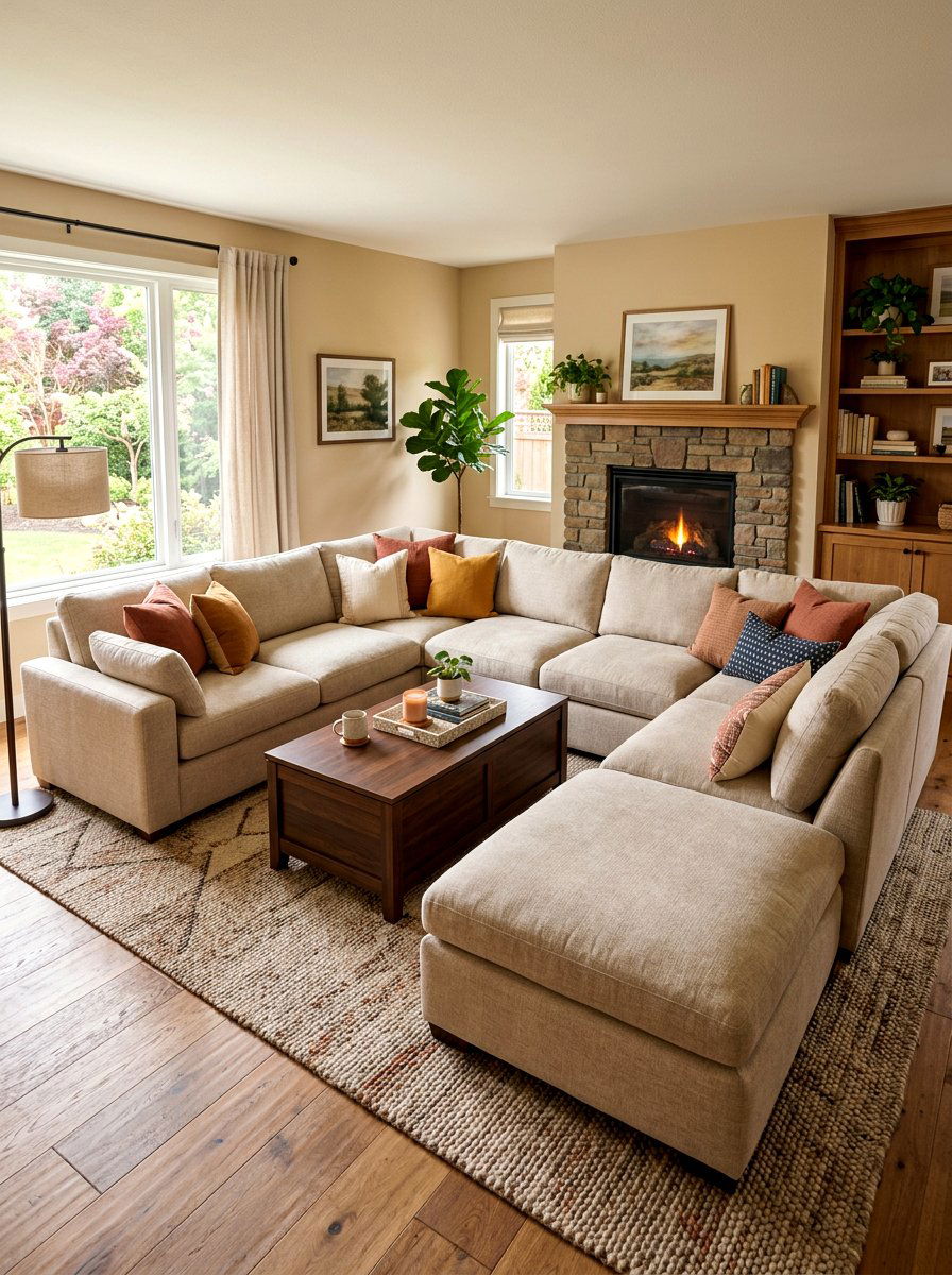 Family Room Plush Sectional - 30 pit sofa living room ideas