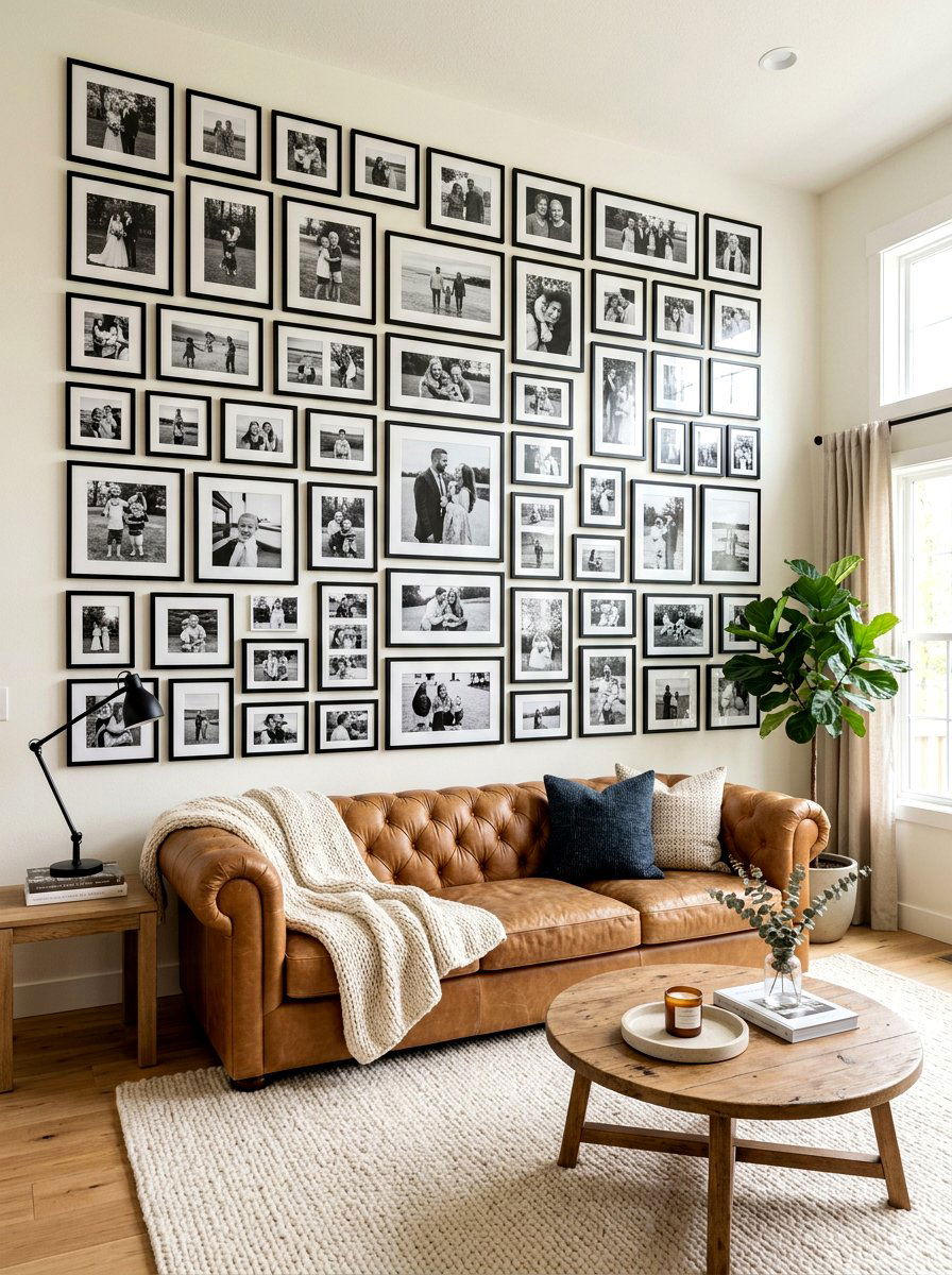 Family gallery wall living room - 30 family friendly living room ideas