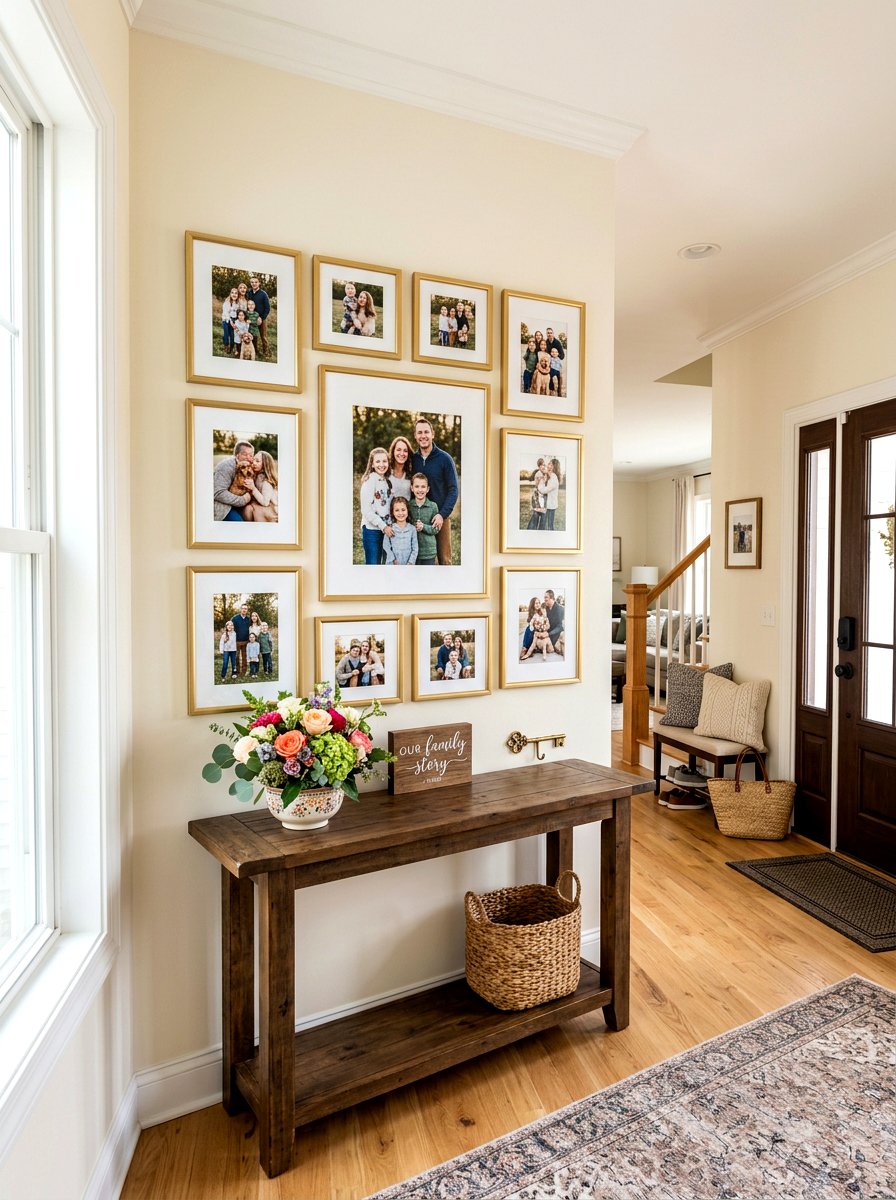 Family photo entryway display - 30 hallway console styling ideas