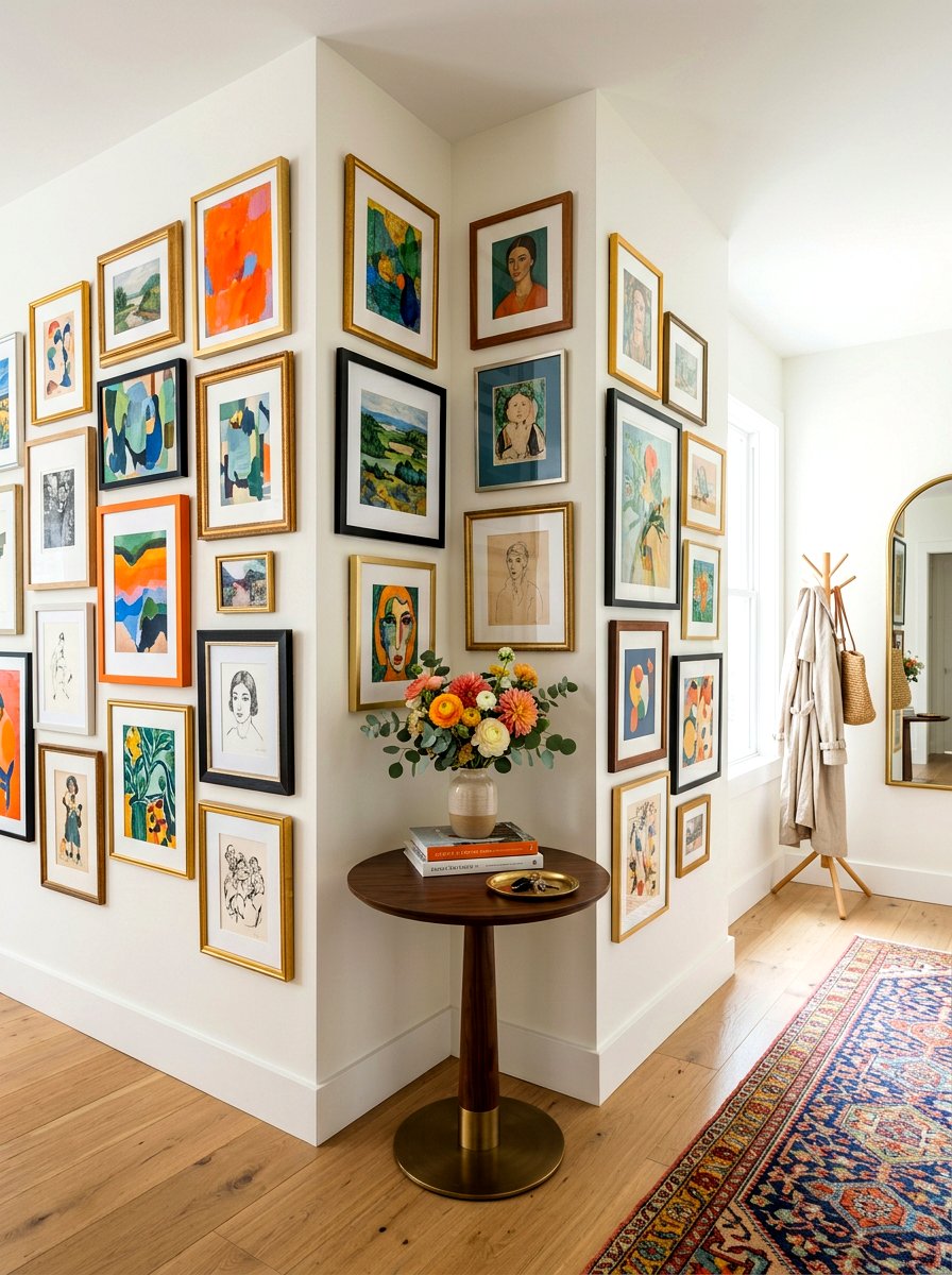 Family photo wall display - 30 salon wall ideas