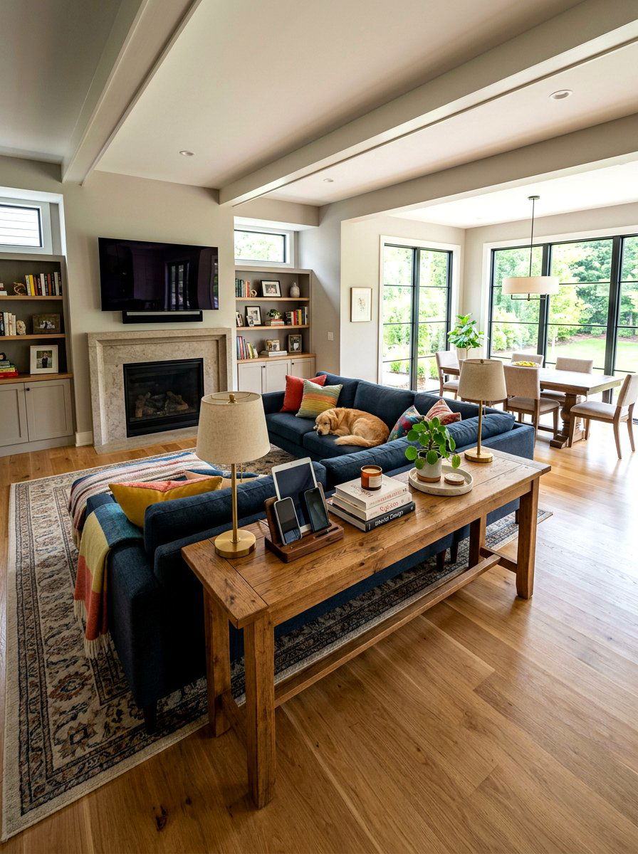 Family room console table dock - 30 charging station ideas