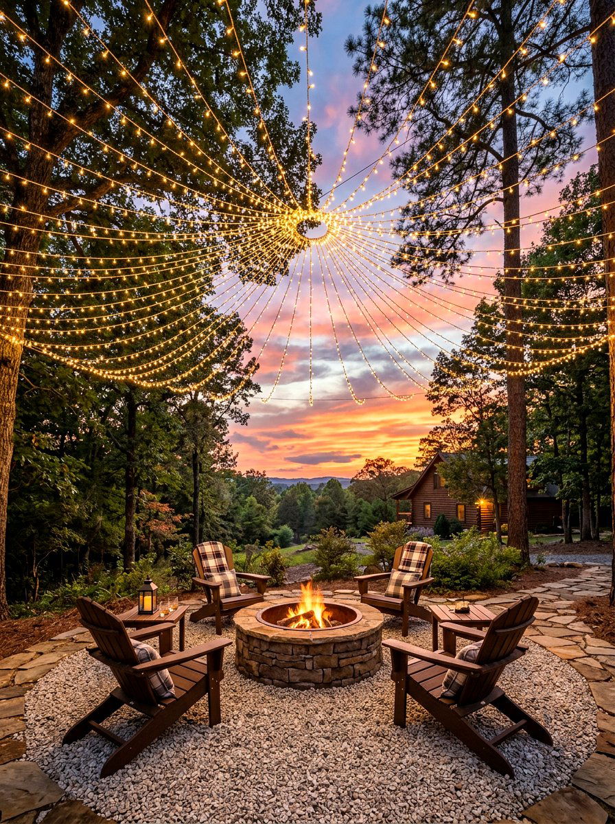 Fan Pattern String Lights - 30 bistro lights patio ideas