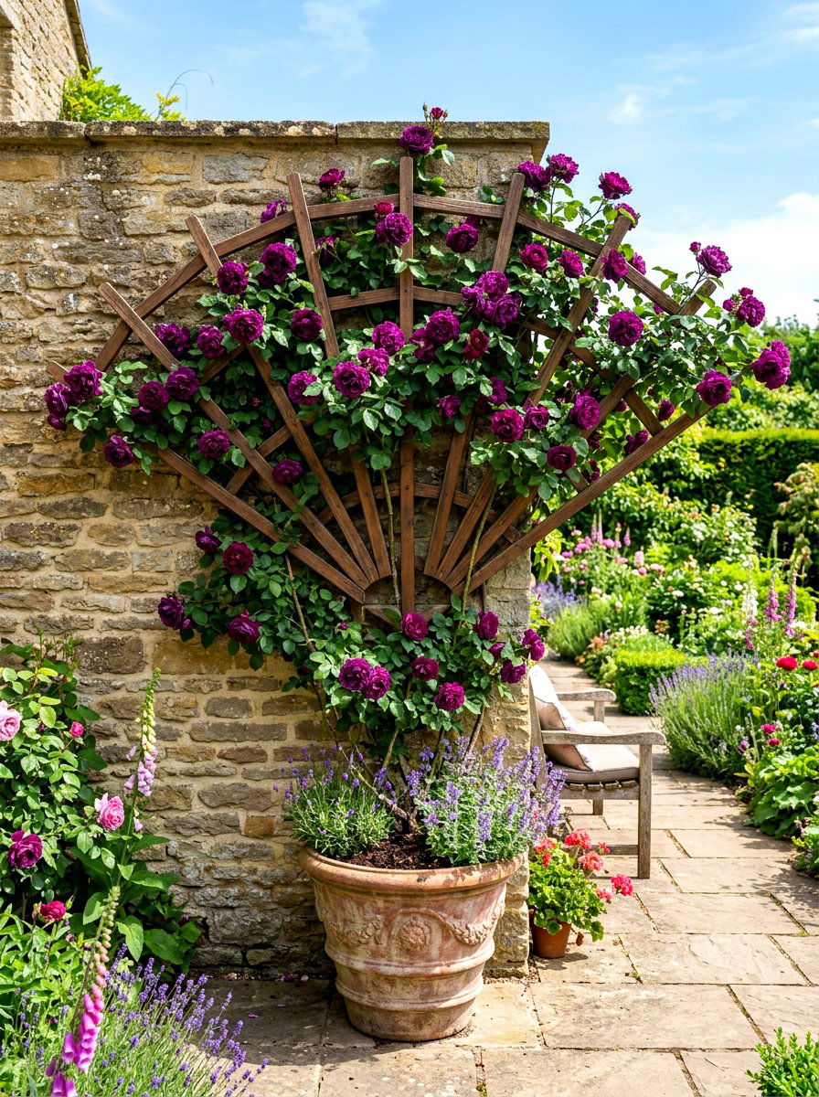 Fan Shaped Trellis - 30 rose trellis wall ideas
