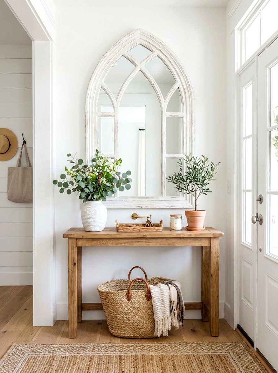 Farmhouse Arched Mirror Entryway - 30 arched foyer mirror ideas
