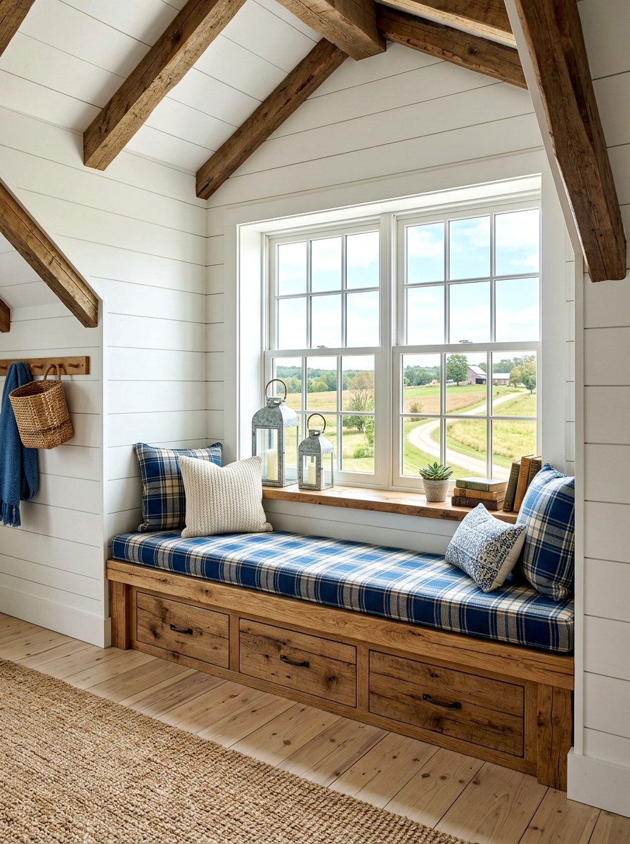 Farmhouse Attic Window Bench - 30 attic reading nook ideas