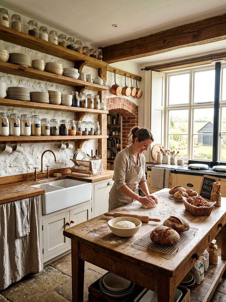 Farmhouse Bakery Kitchen Open Shelving - 30 vintage bakery kitchen ideas