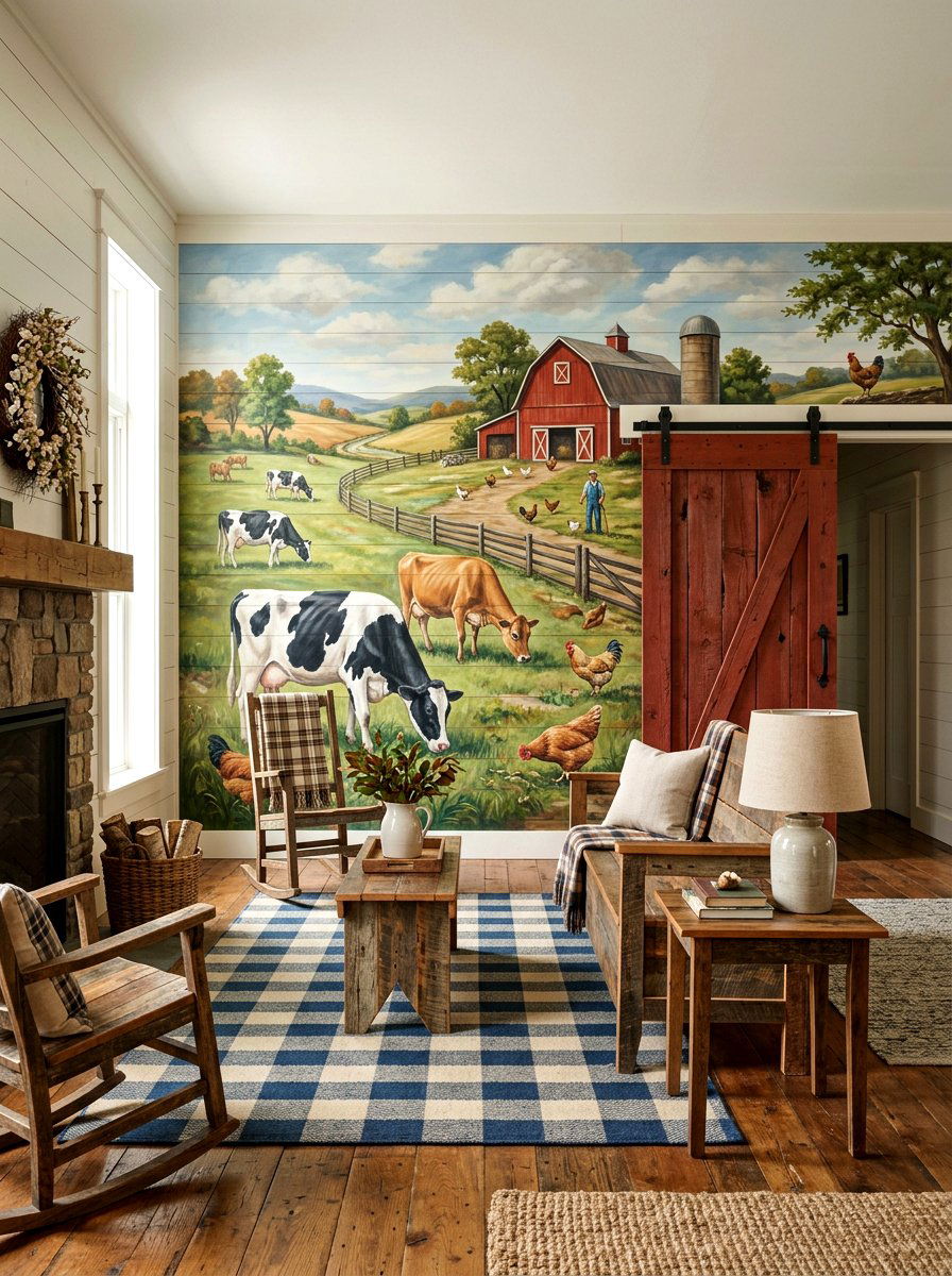 Farmhouse Barnyard Animal Wall Mural - 30 mural kids bedroom ideas