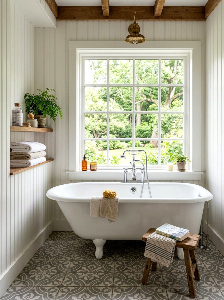 Farmhouse Bathtub Nook - 30 farmhouse bathroom ideas