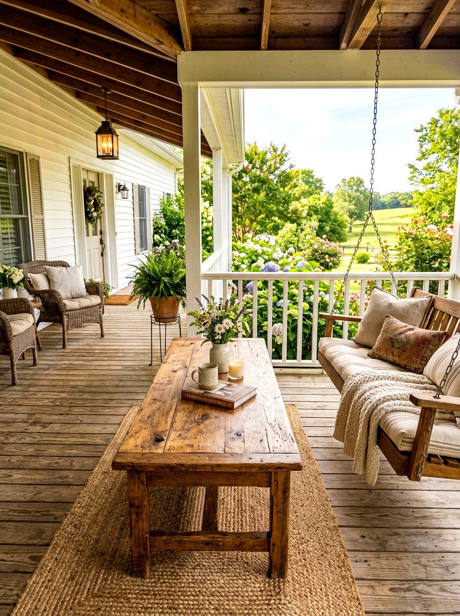 Farmhouse Bench Coffee Table - 30 outdoor coffee table ideas