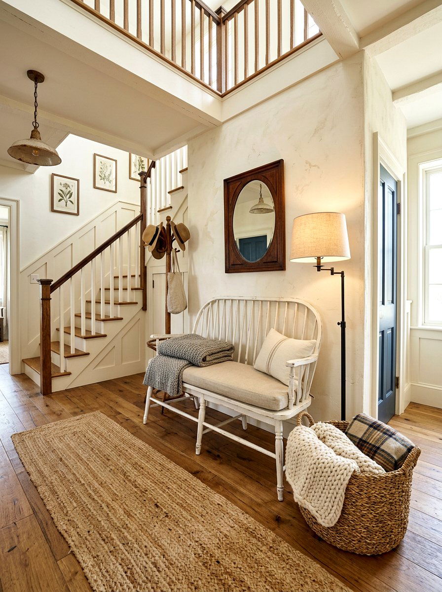 Farmhouse Bench Landing - 30 landing reading nook ideas