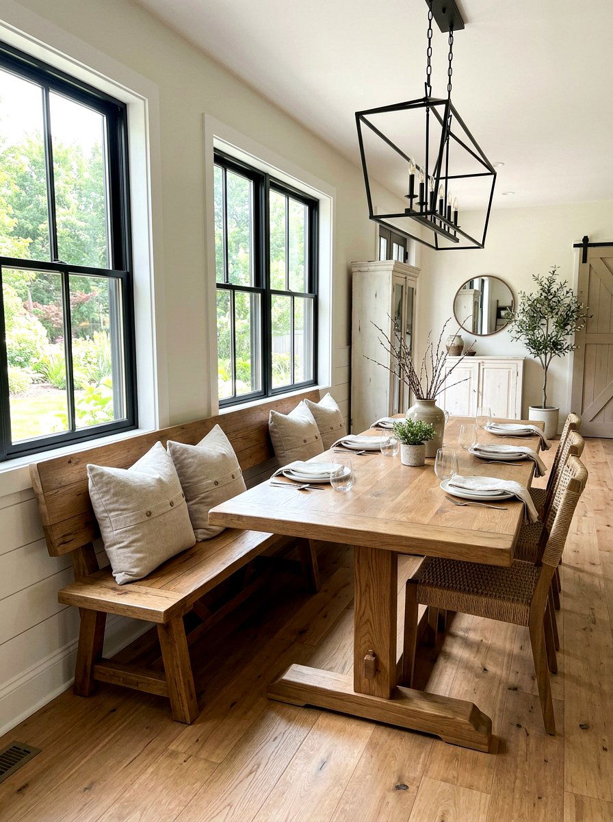 Farmhouse Bench Seating - 30 rustic dining room ideas