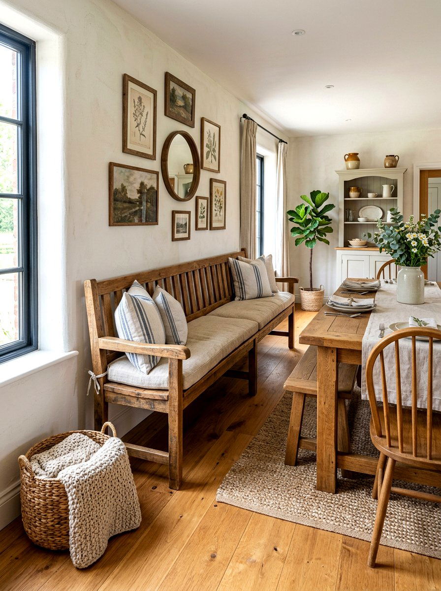 Farmhouse Bench With Backrest - 30 farmhouse dining bench ideas