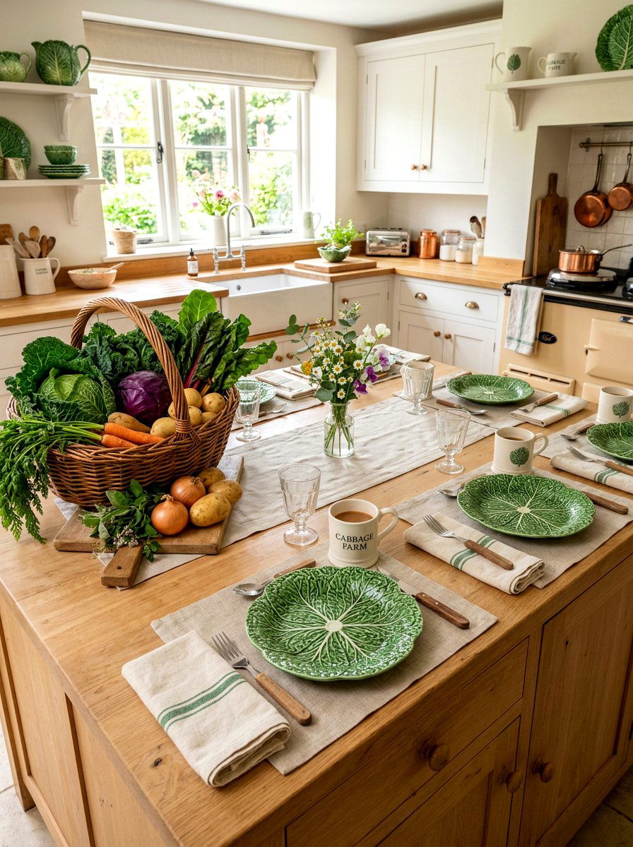 Farmhouse Cabbage Plate Table - 30 cabbage plate tablescape ideas