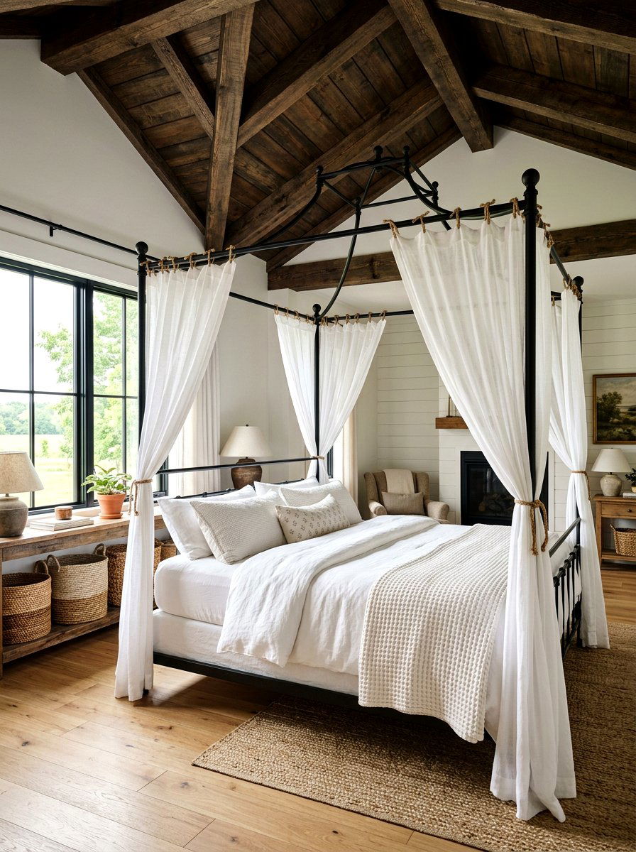 Farmhouse Canopy Bed - 30 romantic canopy bedroom ideas