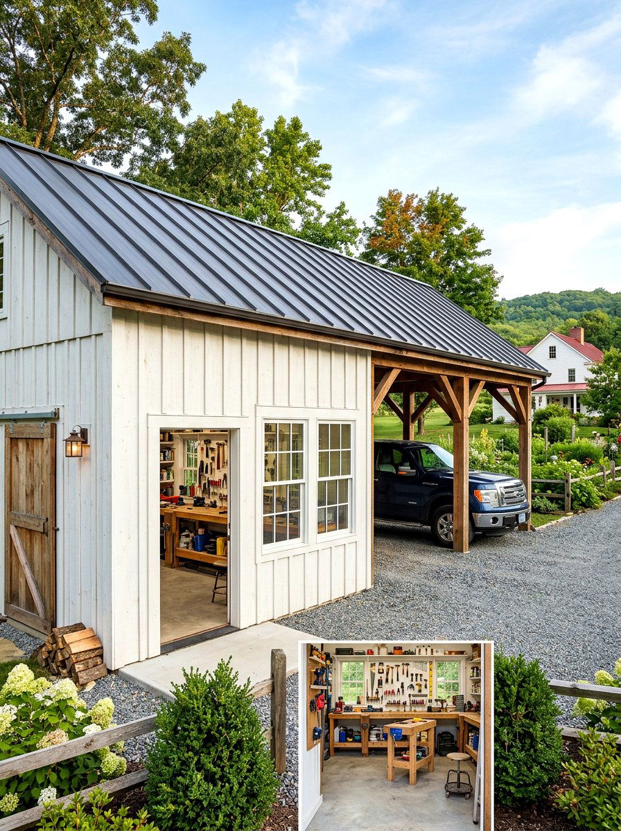 Farmhouse Carport With Workshop - 30 farmhouse carport ideas