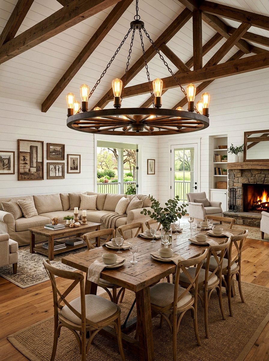 Farmhouse Chandelier Lighting - 30 rustic farmhouse living room ideas