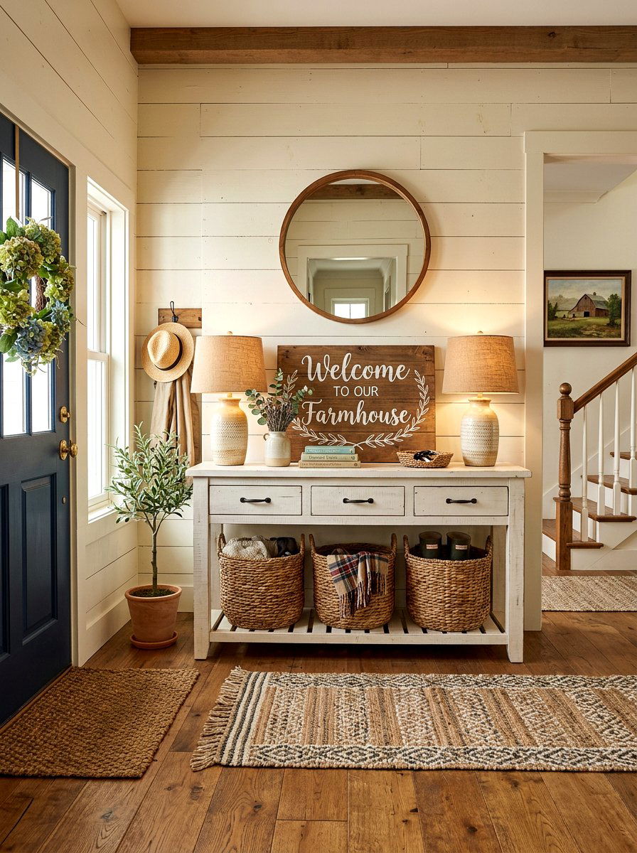 Farmhouse Console Table - 30 entryway table ideas