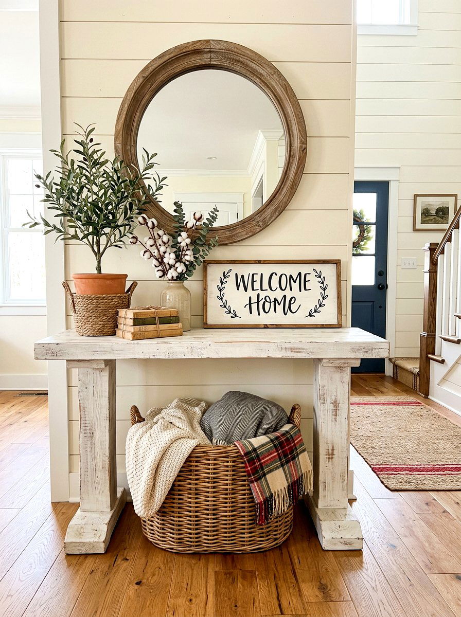 Farmhouse Console Table - 30 slim console apartment ideas