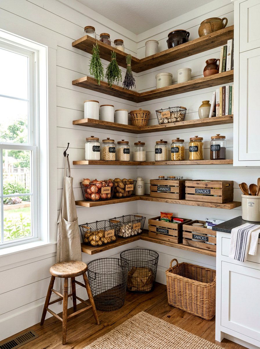 Farmhouse Corner Pantry - 30 corner pantry ideas