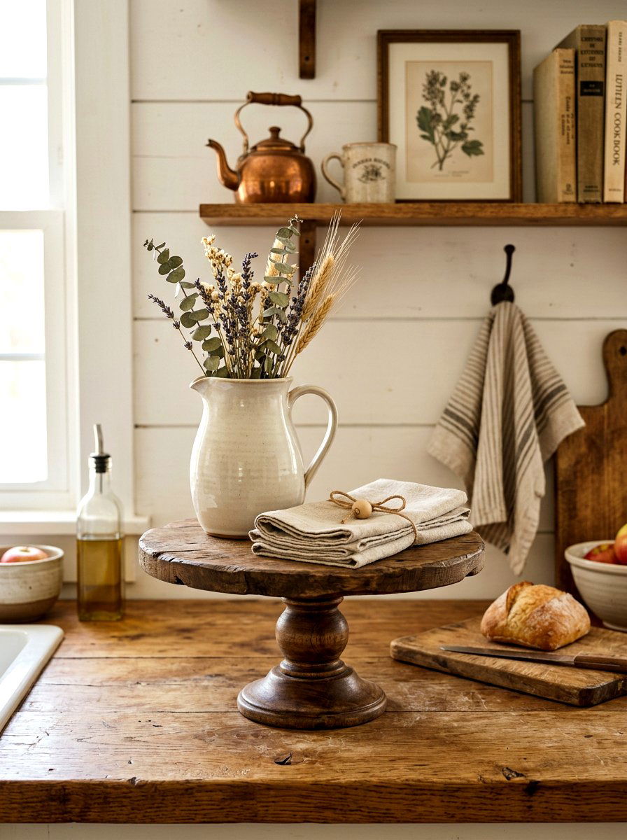 Farmhouse Countertop Vignette Cake Stand - 30 cake stand kitchen decor ideas