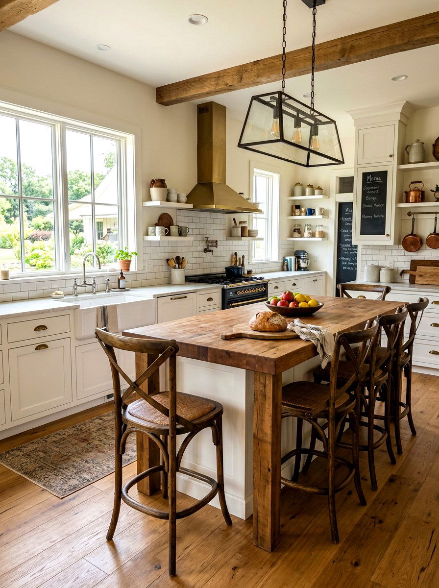 Farmhouse Cross Back Chairs - 30 kitchen island seating ideas