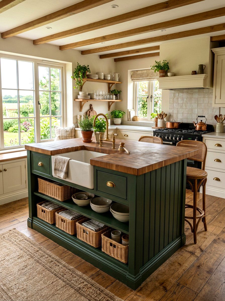Farmhouse Dark Green Kitchen Island - 30 dark green kitchen island ideas